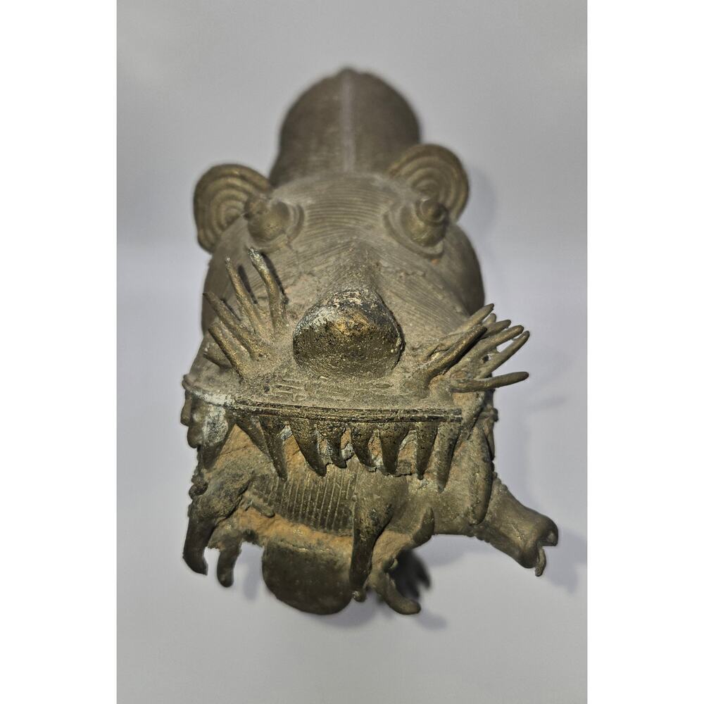 VTG African Rare Vintage Bronze Benin Tiger/Warthog Sculpture - Picture 5 of 15